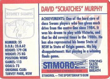 1991 Scanlens Stimorol #138 David Murphy Back